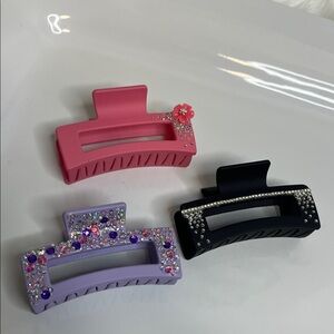 Sparkling Hair Claw Clips Set - Pink, Purple, and Black